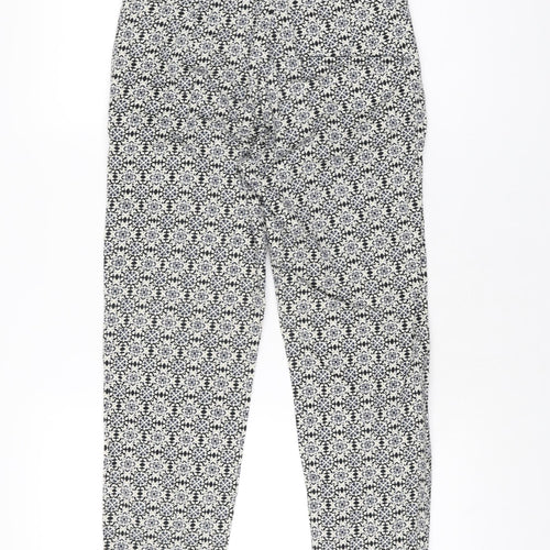 H&M Womens White Geometric Cotton Trousers Size 8 L26 in Regular Zip