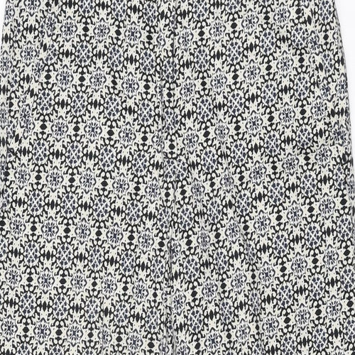 H&M Womens White Geometric Cotton Trousers Size 8 L26 in Regular Zip