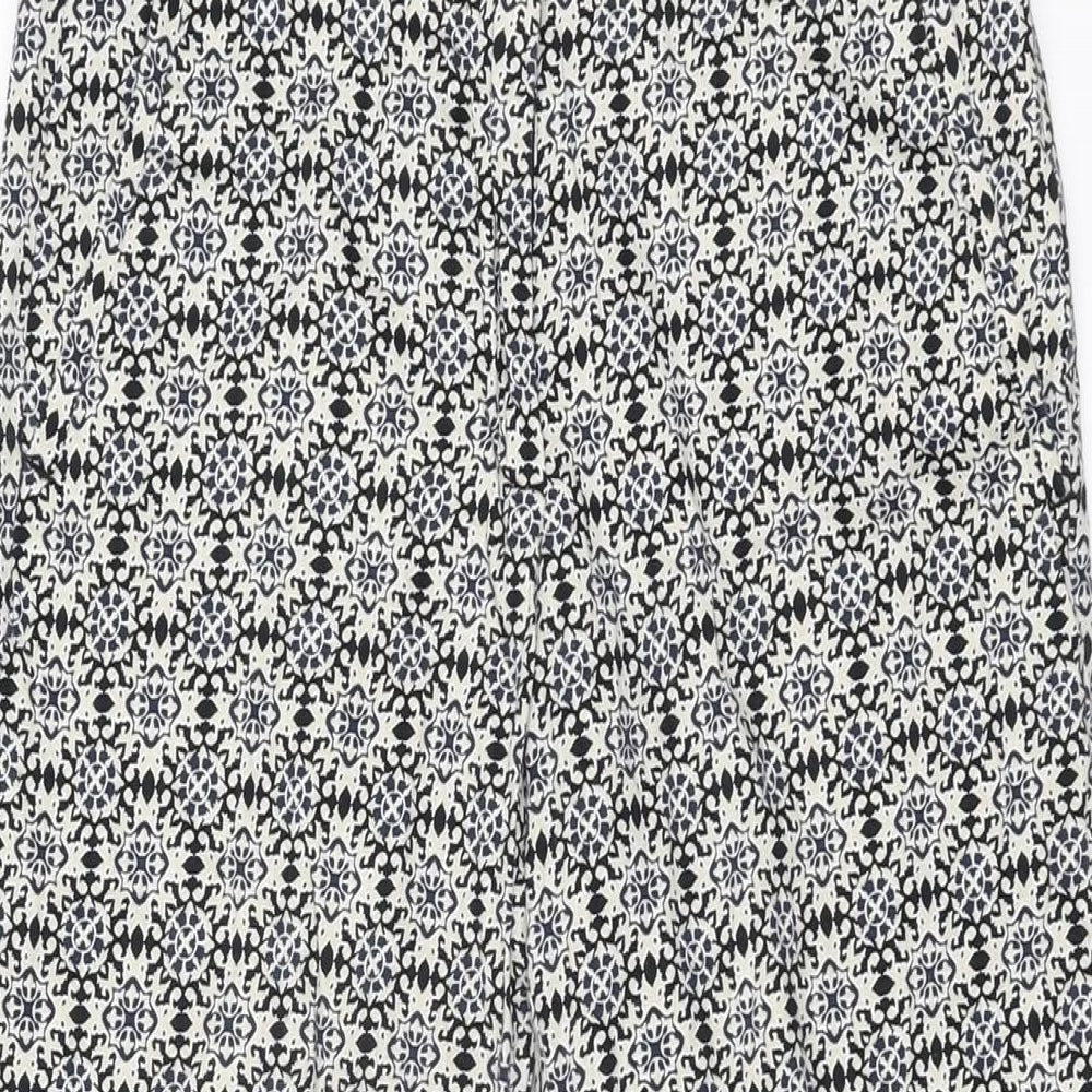 H&M Womens White Geometric Cotton Trousers Size 8 L26 in Regular Zip
