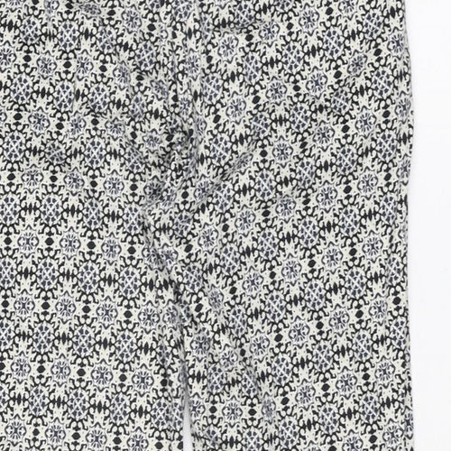 H&M Womens White Geometric Cotton Trousers Size 8 L26 in Regular Zip