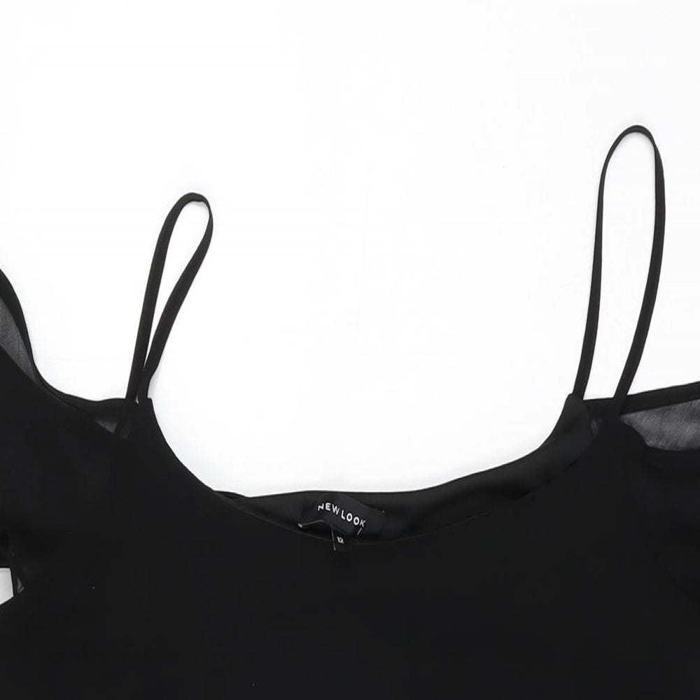 New Look Womens Black Polyester Camisole T-Shirt Size 12 Scoop Neck