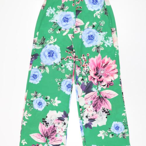 Stylewise Womens Green Floral Polyester Trousers Size 8 L30.5 in Regular