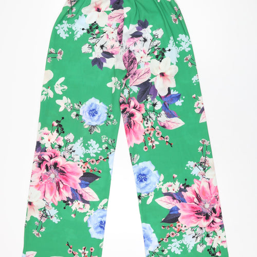 Stylewise Womens Green Floral Polyester Trousers Size 8 L30.5 in Regular