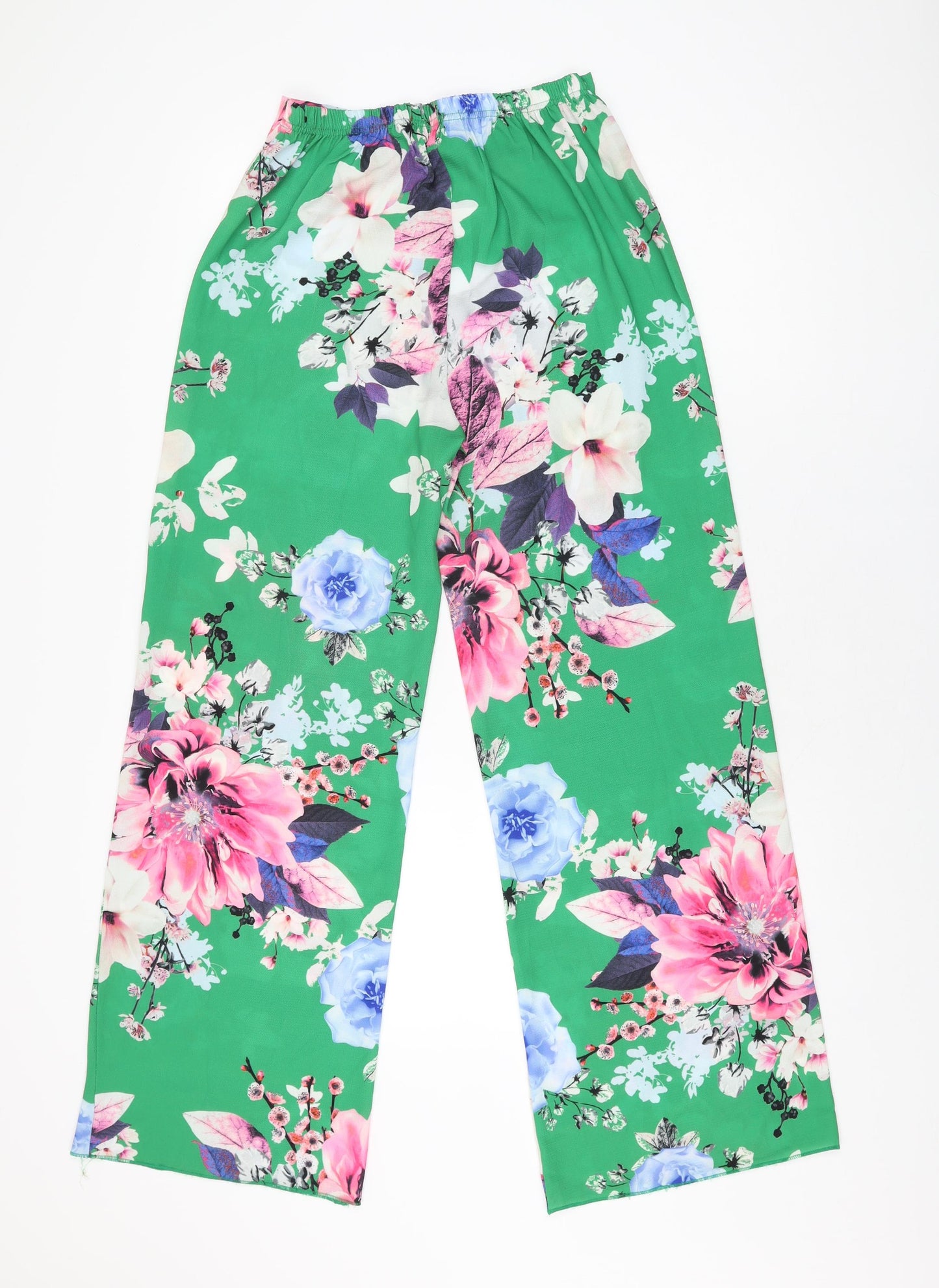 Stylewise Womens Green Floral Polyester Trousers Size 8 L30.5 in Regular