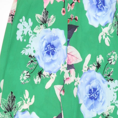 Stylewise Womens Green Floral Polyester Trousers Size 8 L30.5 in Regular