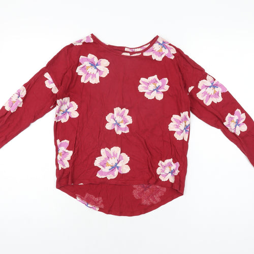 Old Navy Girls Red Floral Cotton Basic T-Shirt Size 10-11 Years Round Neck Pullover