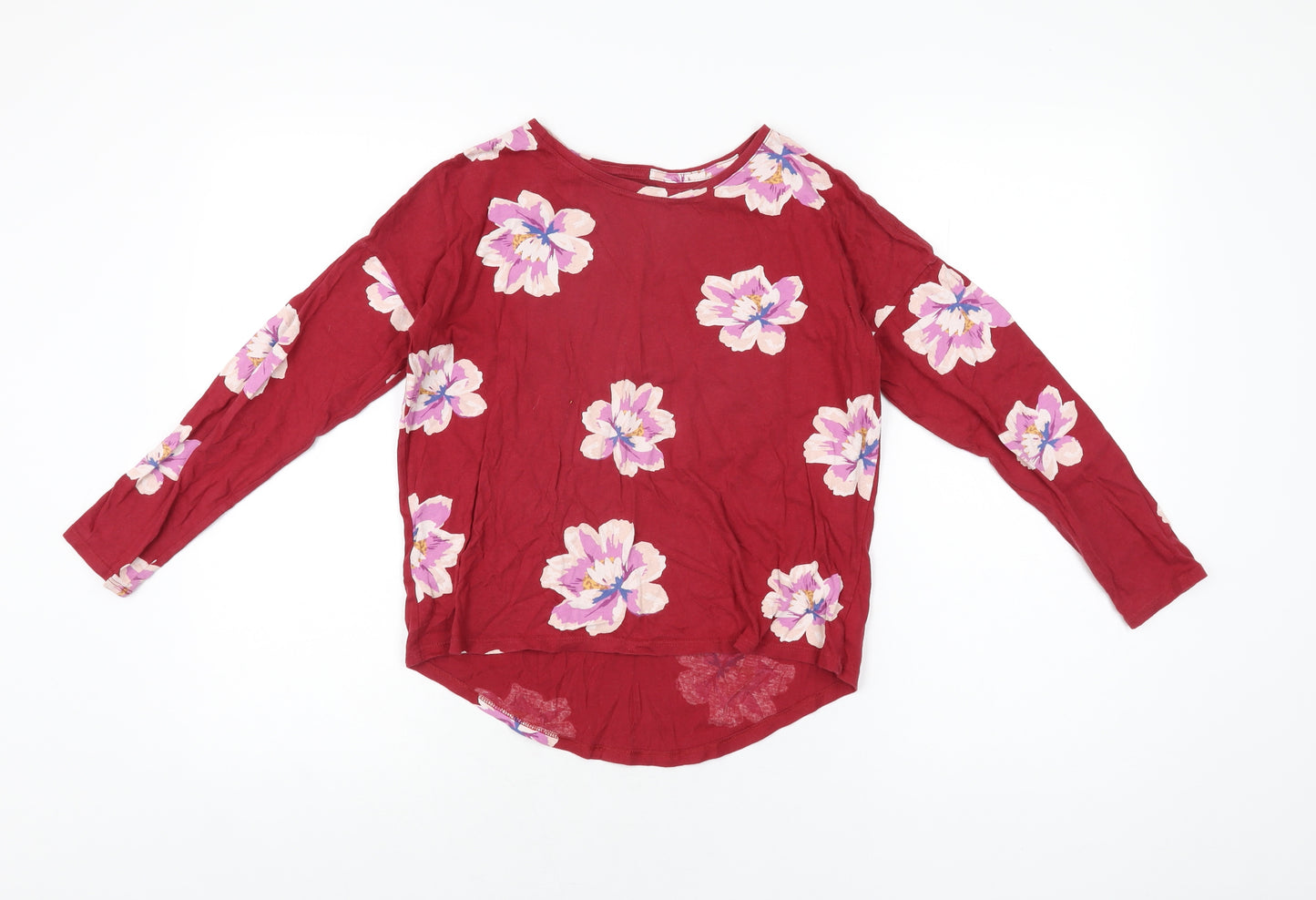 Old Navy Girls Red Floral Cotton Basic T-Shirt Size 10-11 Years Round Neck Pullover