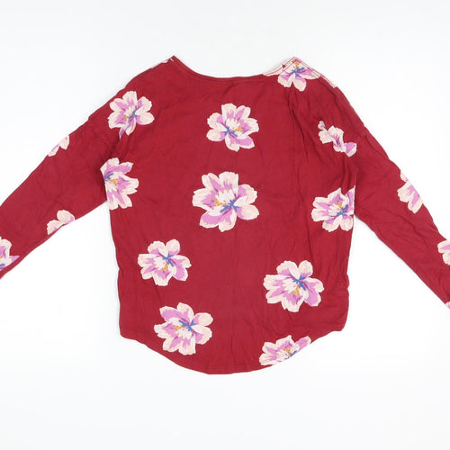 Old Navy Girls Red Floral Cotton Basic T-Shirt Size 10-11 Years Round Neck Pullover