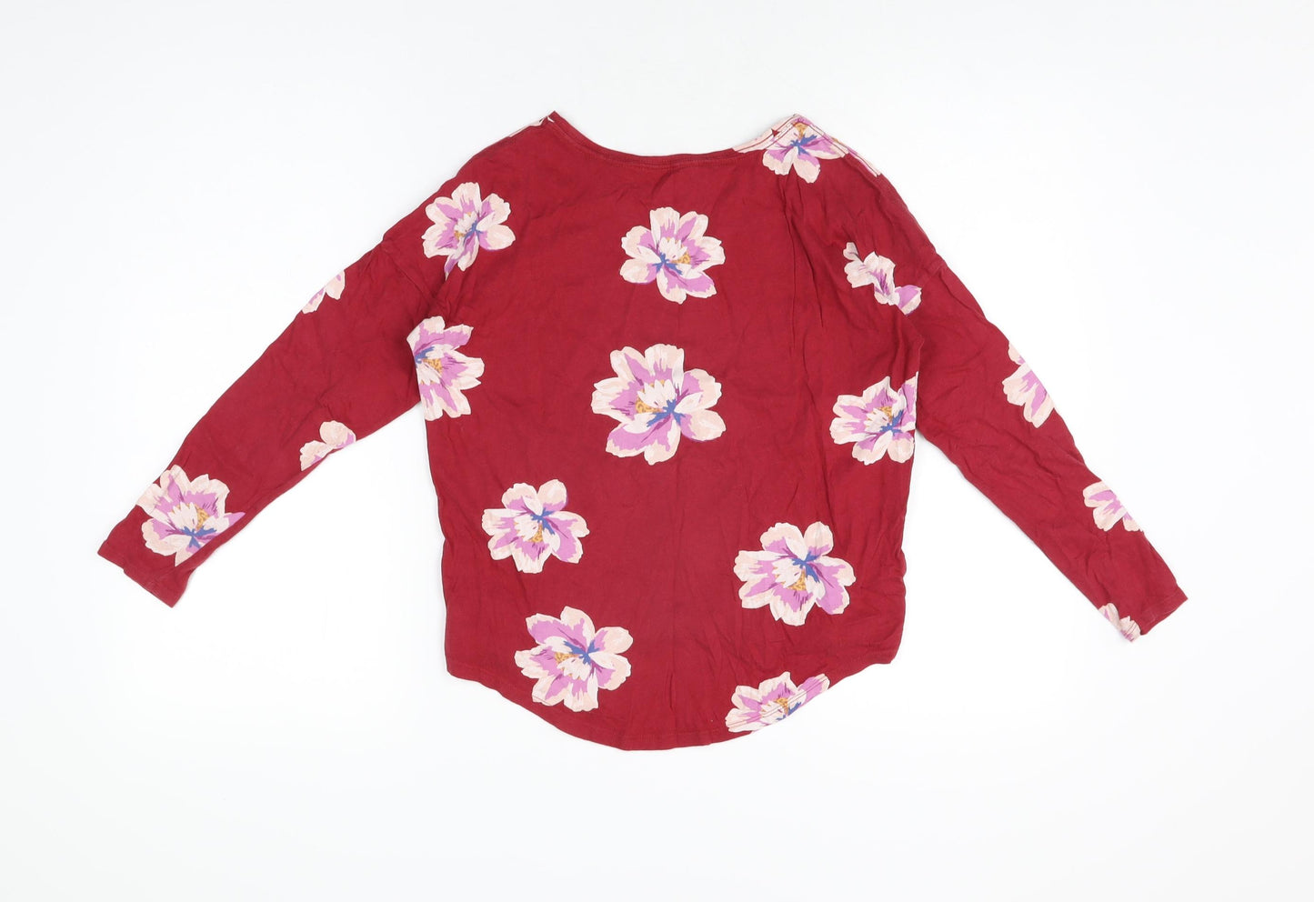 Old Navy Girls Red Floral Cotton Basic T-Shirt Size 10-11 Years Round Neck Pullover