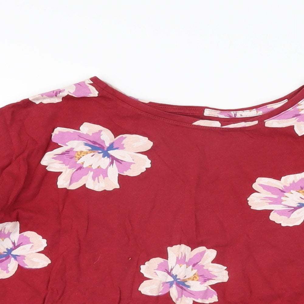 Old Navy Girls Red Floral Cotton Basic T-Shirt Size 10-11 Years Round Neck Pullover