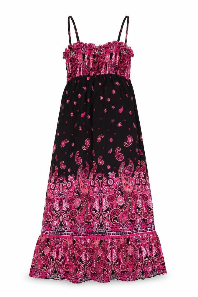 Front view of Miss Understood women’s black paisley viscose shift, size UK 12, square neck pullover