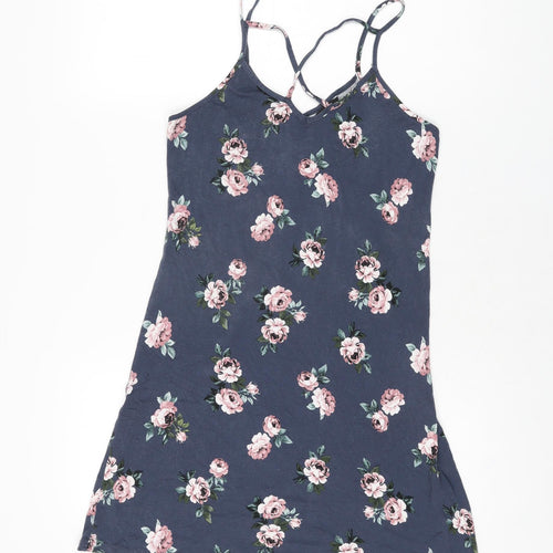 New Look Girls Blue Floral Viscose Shift Size 14-15 Years V-Neck Pullover