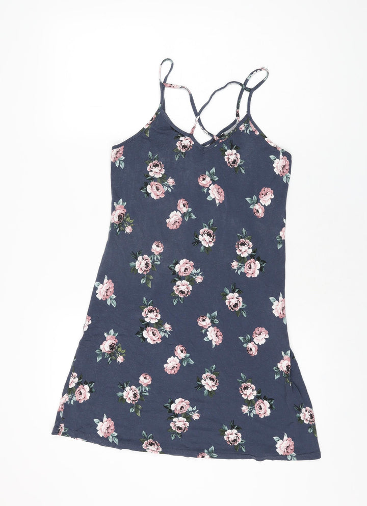 New Look Girls Blue Floral Viscose Shift Size 14-15 Years V-Neck Pullover