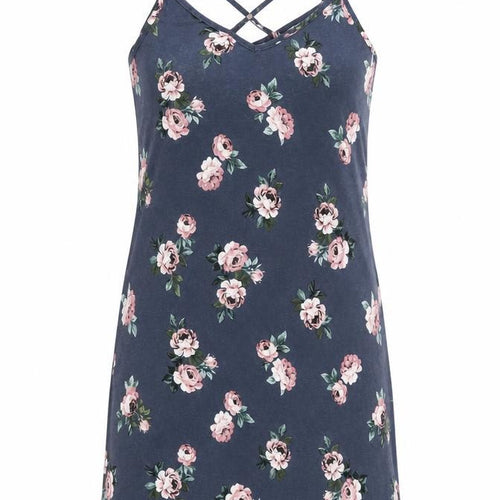 New Look Girls Blue Floral Viscose Shift Size 14-15 Years V-Neck Pullover