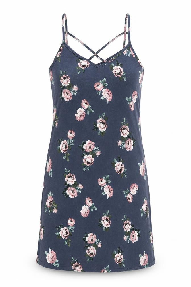 New Look Girls Blue Floral Viscose Shift Size 14-15 Years V-Neck Pullover