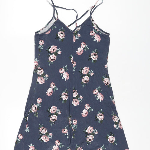 New Look Girls Blue Floral Viscose Shift Size 14-15 Years V-Neck Pullover