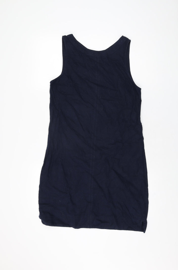 Marks and Spencer Womens Blue Linen Shift Size 10 V-Neck Pullover