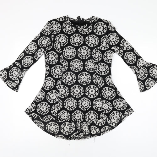 Izabel London Womens Black Floral Nylon Basic T-Shirt Size 10 Round Neck