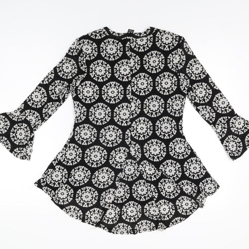 Izabel London Womens Black Floral Nylon Basic T-Shirt Size 10 Round Neck