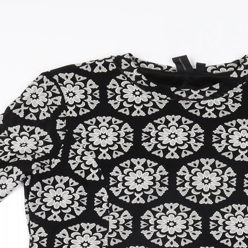Izabel London Womens Black Floral Nylon Basic T-Shirt Size 10 Round Neck