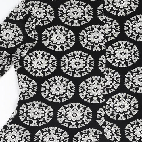 Izabel London Womens Black Floral Nylon Basic T-Shirt Size 10 Round Neck