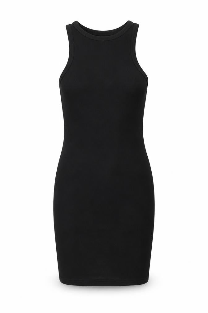 Front view of PRETTYLITTLETHING women’s black polyamide mini, size S, round neck pullover
