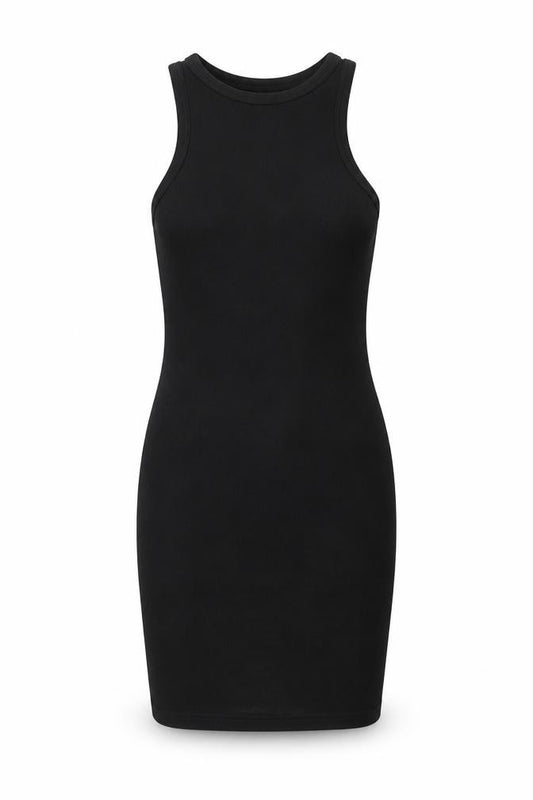 Front view of PRETTYLITTLETHING women’s black polyamide mini, size S, round neck pullover
