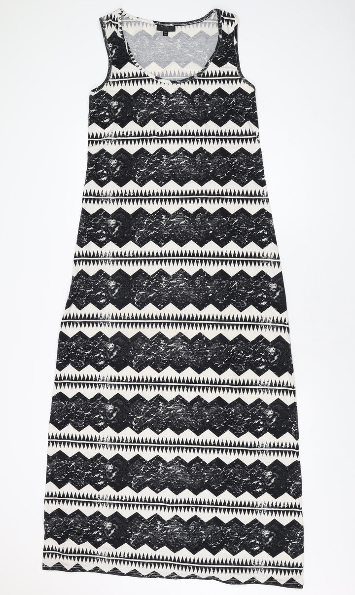 Topshop Womens White Geometric Polyester Maxi Size 12 Scoop Neck Pullover