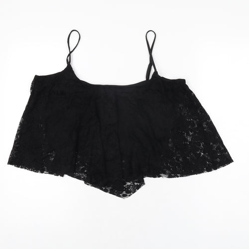 New Look Womens Black Nylon Cropped T-Shirt Size 18 Scoop Neck