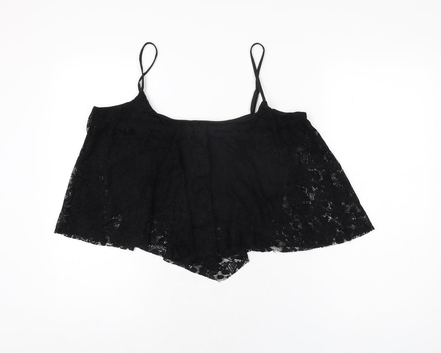 New Look Womens Black Nylon Cropped T-Shirt Size 18 Scoop Neck