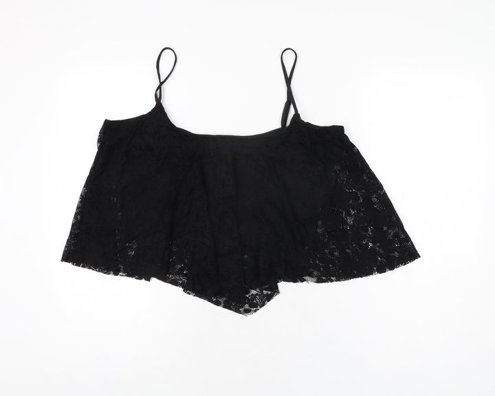 New Look Womens Black Nylon Cropped T-Shirt Size 18 Scoop Neck