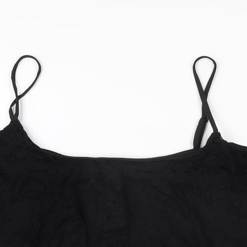 New Look Womens Black Nylon Cropped T-Shirt Size 18 Scoop Neck