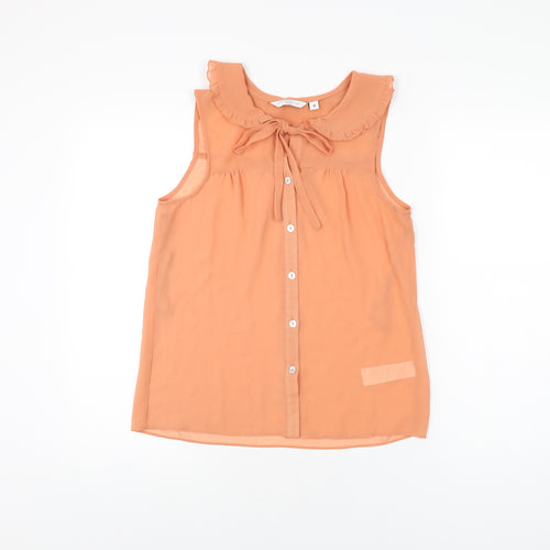 New Look Womens Orange Polyester Basic Button-Up Size 8 Collared