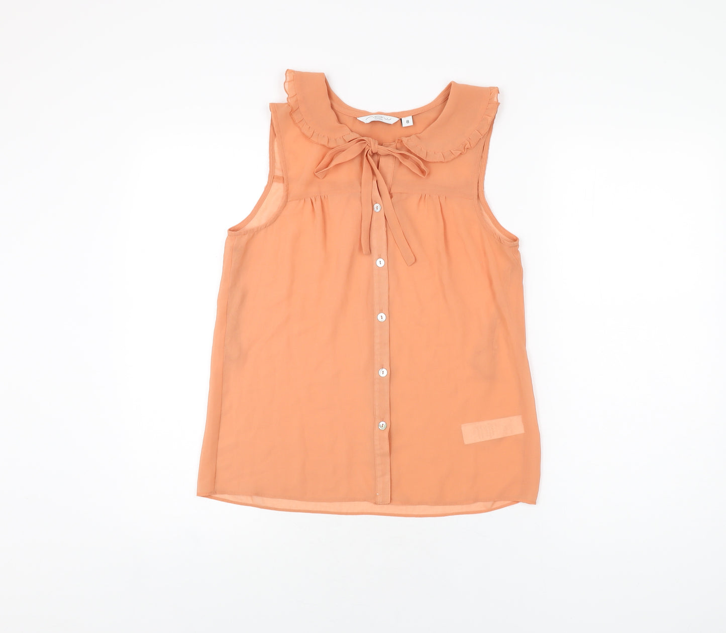 New Look Womens Orange Polyester Basic Button-Up Size 8 Collared