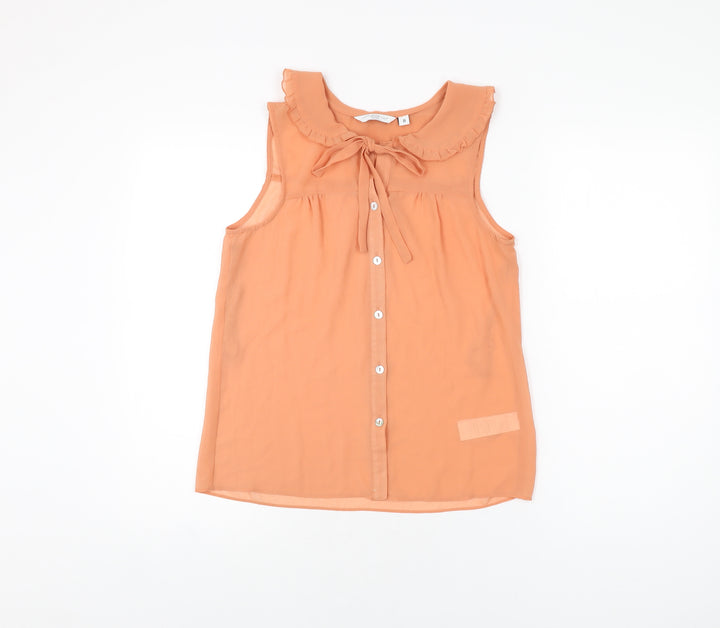 New Look Womens Orange Polyester Basic Button-Up Size 8 Collared