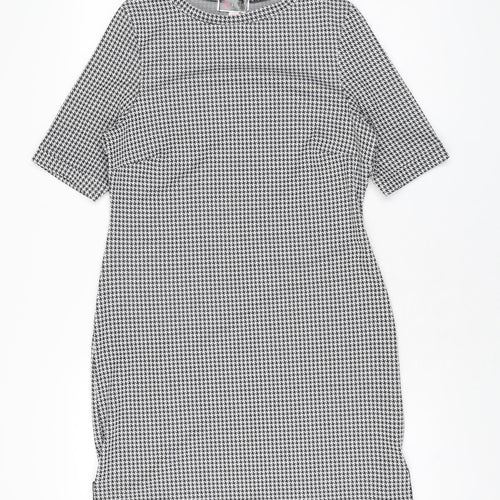 Lipsy Womens Grey Houndstooth Polyester Shift Size 10 Round Neck Pullover