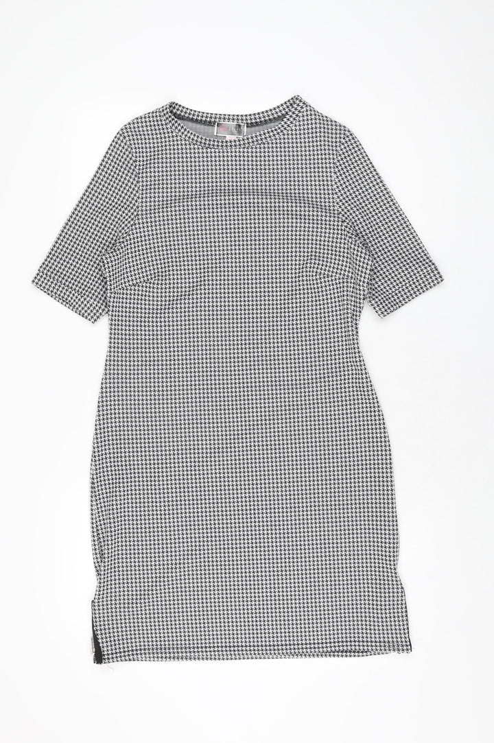 Lipsy Womens Grey Houndstooth Polyester Shift Size 10 Round Neck Pullover