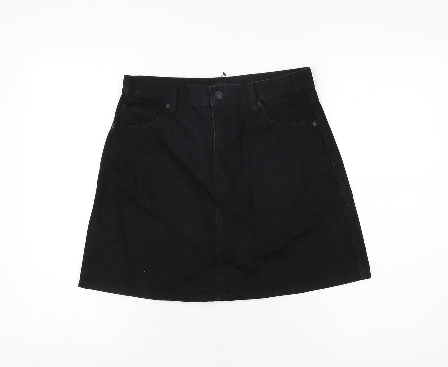 Uniqlo Womens Black Cotton A-Line Skirt Size 27 in Zip