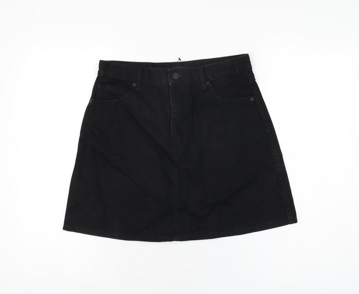 Uniqlo Womens Black Cotton A-Line Skirt Size 27 in Zip