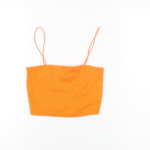 New Look Womens Orange Cotton Cropped T-Shirt Size 8 Square Neck