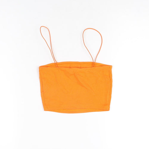 New Look Womens Orange Cotton Cropped T-Shirt Size 8 Square Neck