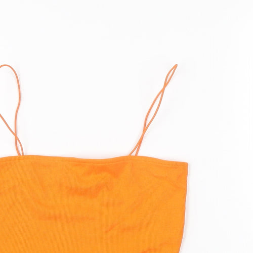 New Look Womens Orange Cotton Cropped T-Shirt Size 8 Square Neck