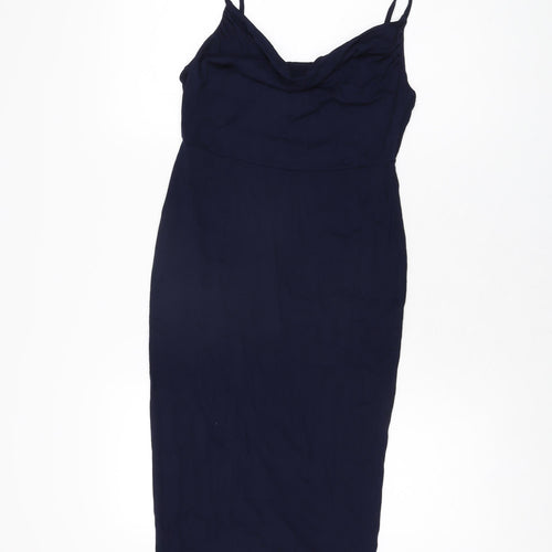 ASOS Womens Blue Viscose Bodycon Size 10 Cowl Neck Pullover