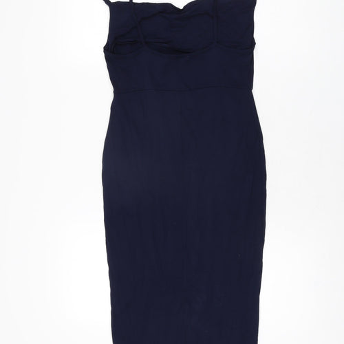 ASOS Womens Blue Viscose Bodycon Size 10 Cowl Neck Pullover