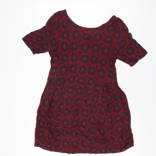 Staring at Stars Womens Red Geometric Viscose Mini Size XS Scoop Neck Zip