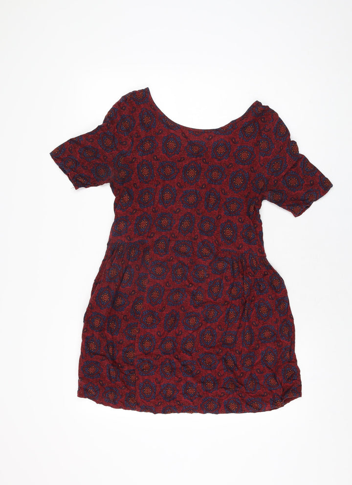 Staring at Stars Womens Red Geometric Viscose Mini Size XS Scoop Neck Zip