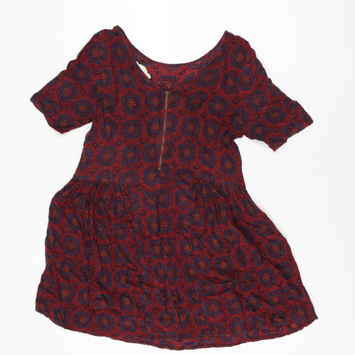 Staring at Stars Womens Red Geometric Viscose Mini Size XS Scoop Neck Zip