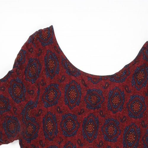 Staring at Stars Womens Red Geometric Viscose Mini Size XS Scoop Neck Zip