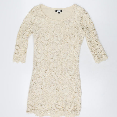 Bikbok Womens Ivory Floral Polyester Mini Size XS Round Neck Pullover