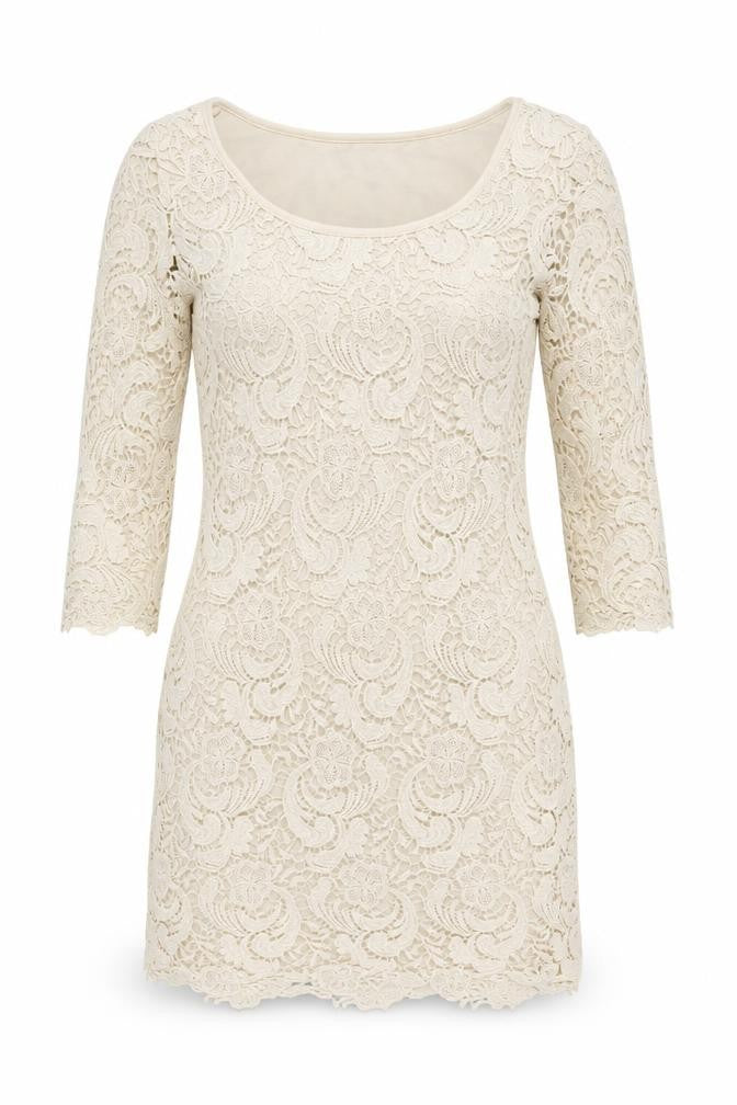 Front view of Bikbok women’s ivory floral polyester mini, size XS, round neck pullover